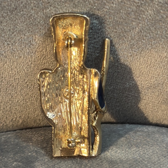 Vintage Toy Soldier Pin Brooch Nutcracker Enamel Silver Tone Metal Rhinestones - Picture 3 of 9